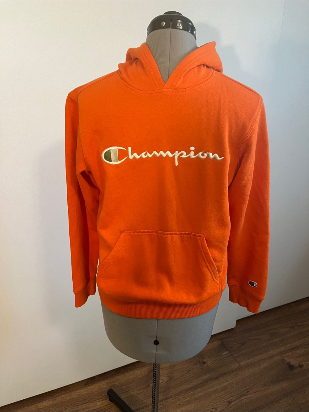 Champion Bright Orange Hoodie with Script Logo